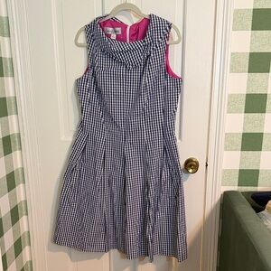 NWT Sara Campbell Navy and White Gingham Dress with Pink Lining Size 12